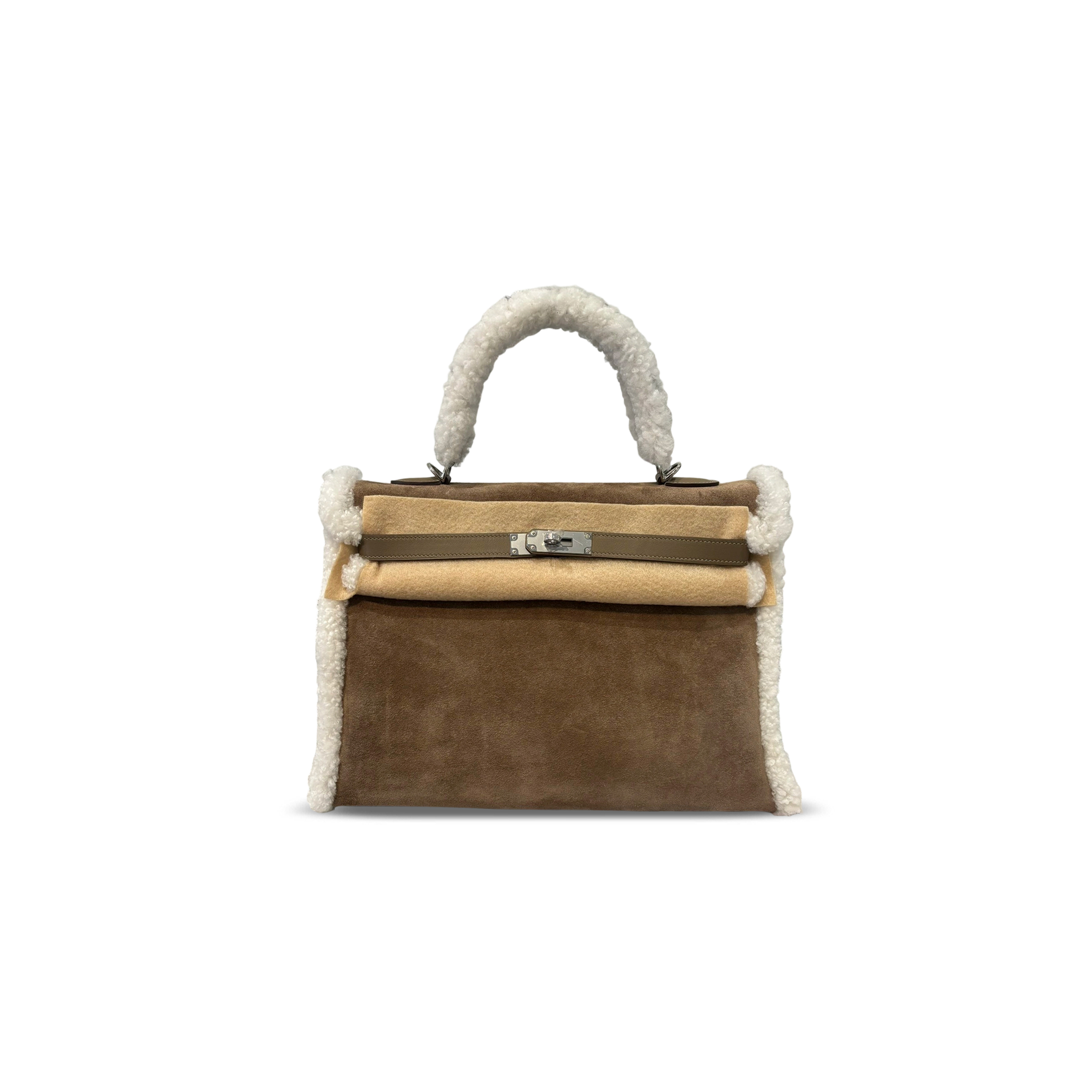 HERMES KELLY 35 TEDDY SHEARLING PALLADIUM HARDWARE (35*24*12cm)